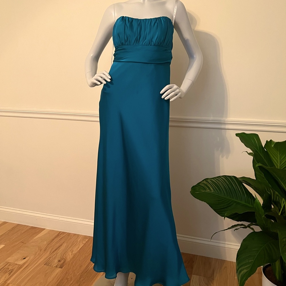 Beautiful Teal Strapless Gown with Shirred Bust
